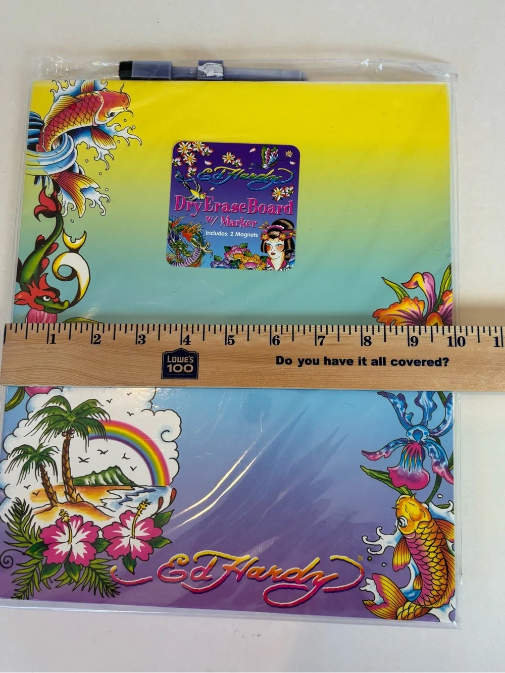 Lot of 3 NEW Ed Hardy Tropical Island Koi Dry Erase Boards Marker Magnets Sealed